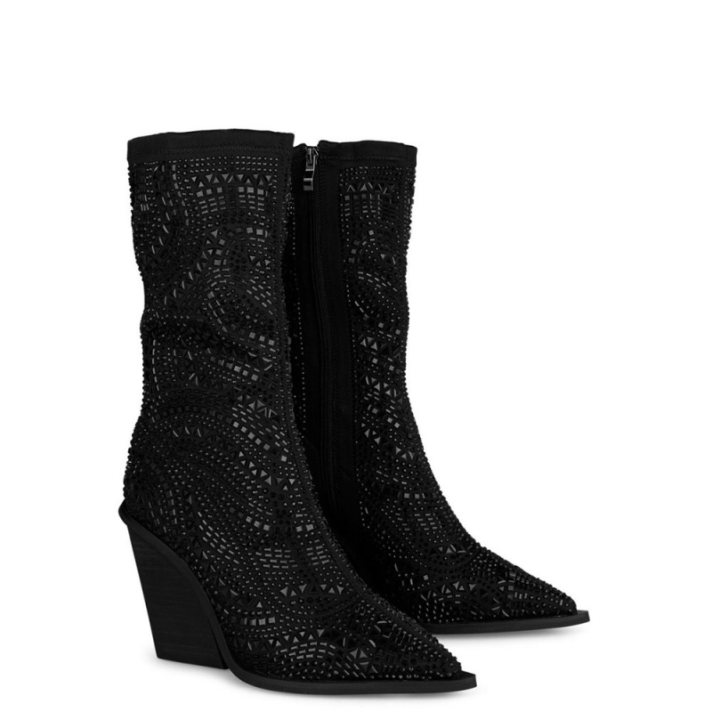 Bottes à Talons Alma En Pena Boot Covered With Rhinestones Noir Jaune Femme | LJP-62514054